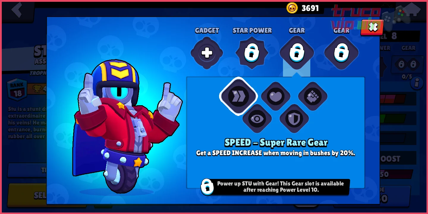 Combinación de gadget de escudo y estrella de velocidad para Stu en Competitivo