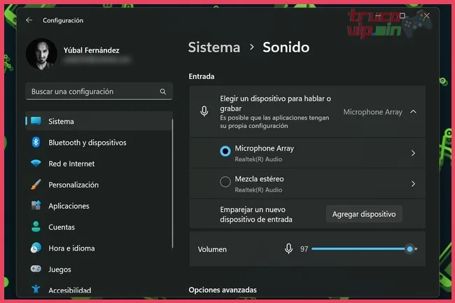 Configuración de audio del sistema operativo (Windows 11/10 y consolas)